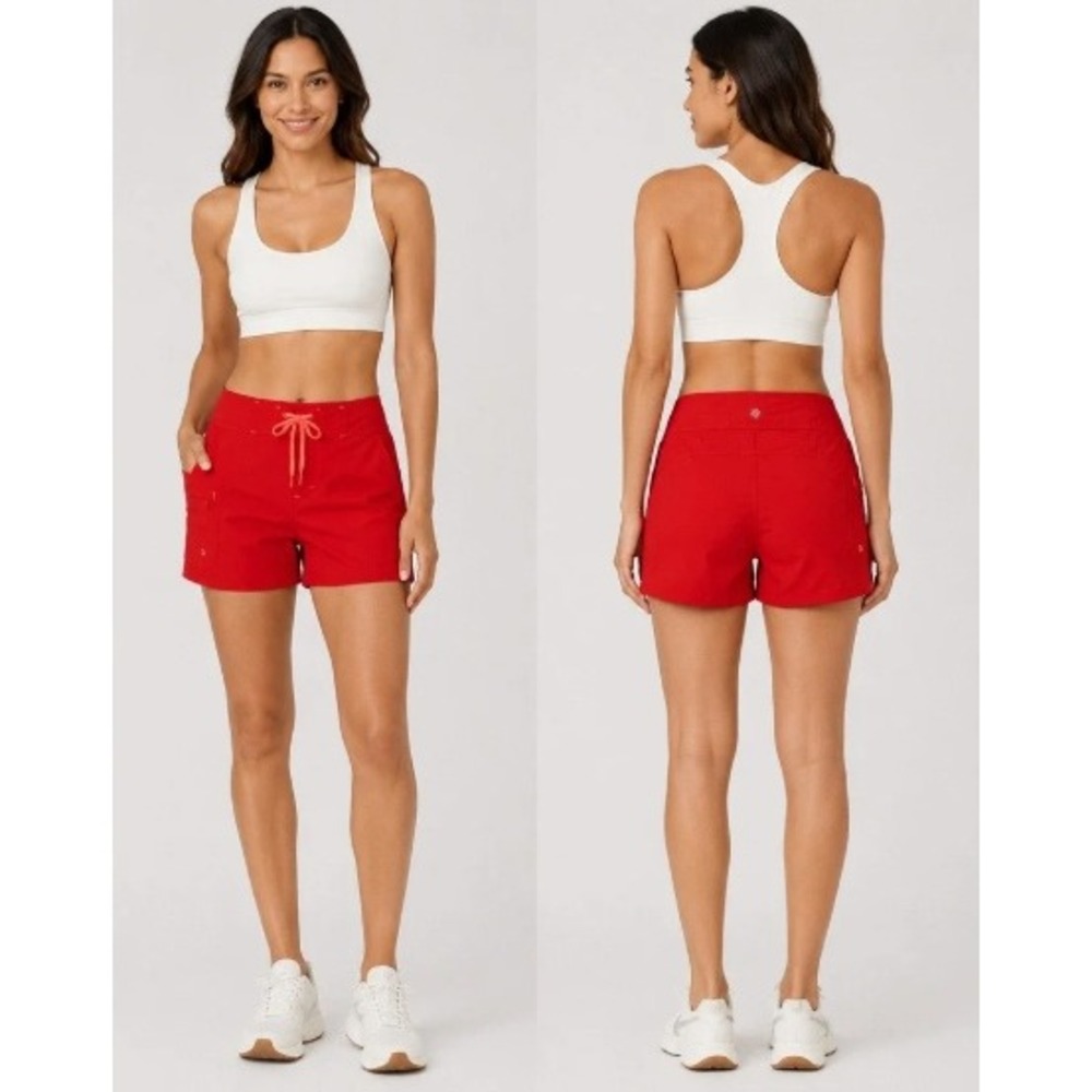 Athleta Womens Clearwater Red Lace Up Board Shorts Size 8 Active‎ Swim Pocket